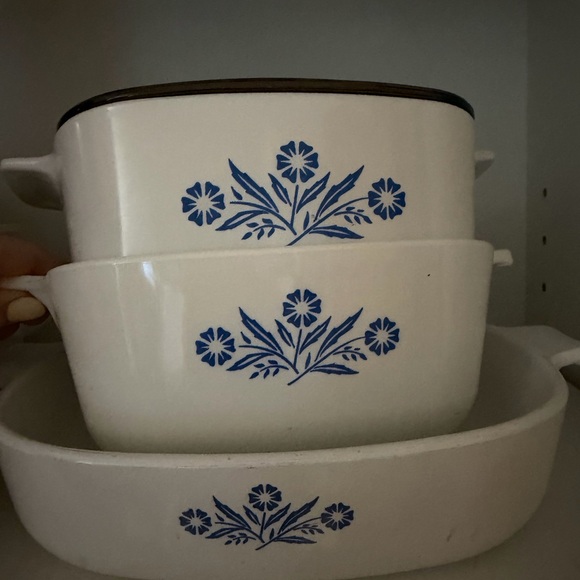 Corningware White and Blue Floral Casserole Dish Set